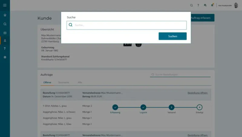 Suchfunktion vom ERP von Evelopment