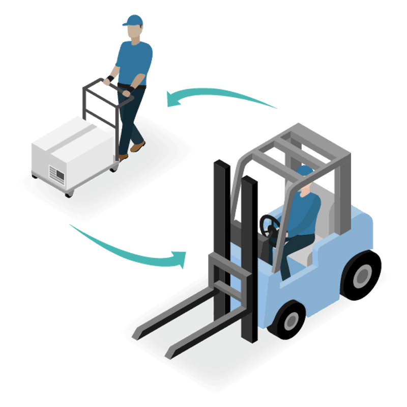 Two workers changing jobs with each other