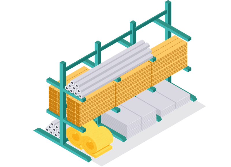 Cantilever racking with various stored goods