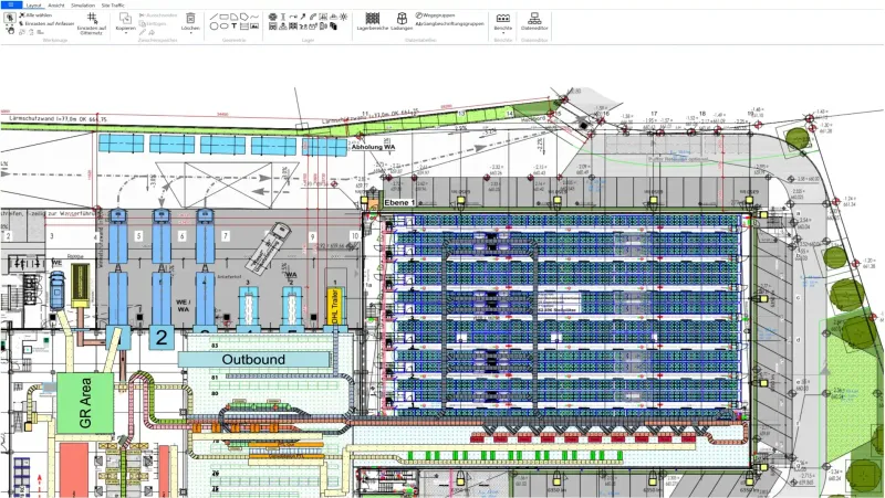 infios simuliert das Lager anhand eines Layouts