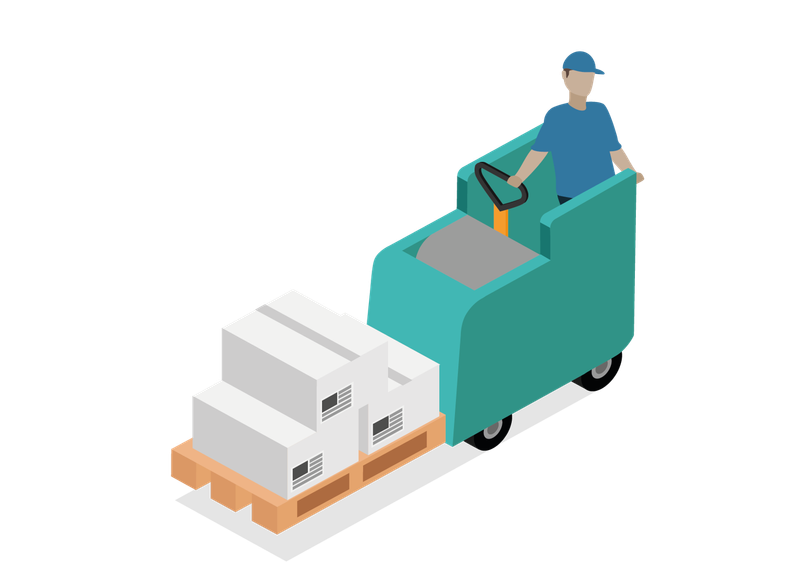 Rider Low Lift Pallet Truck with human on platform