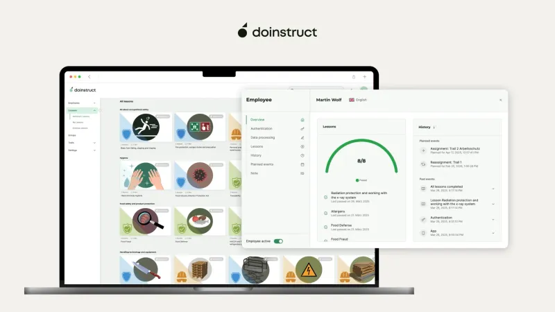 doinstruct has an administration dashboard that can be used to automatically organize the training videos according to the areas of application. This makes it possible to track which employees have already been trained and whether they have passed the learning objective check.