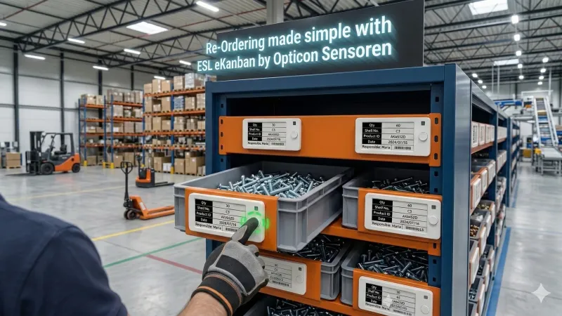 ESL Label mit Button für eKanban Prozess