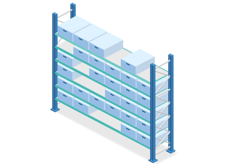 Fachbodenregal mit Kartons