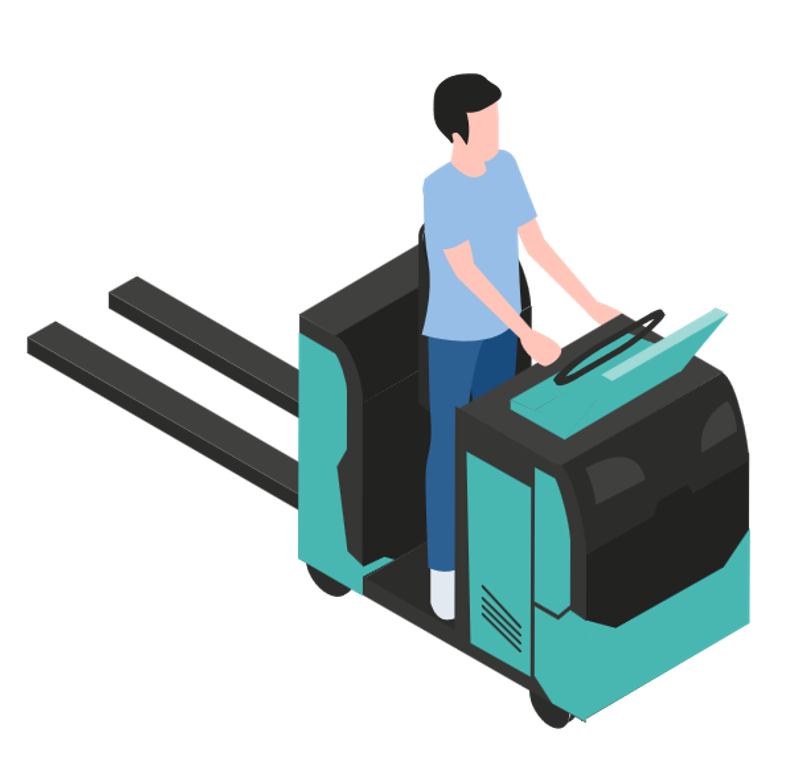 Mann auf Horizontal-Kommissionierer