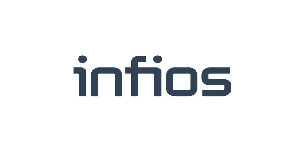 Infios Logo in dark blue writing white background