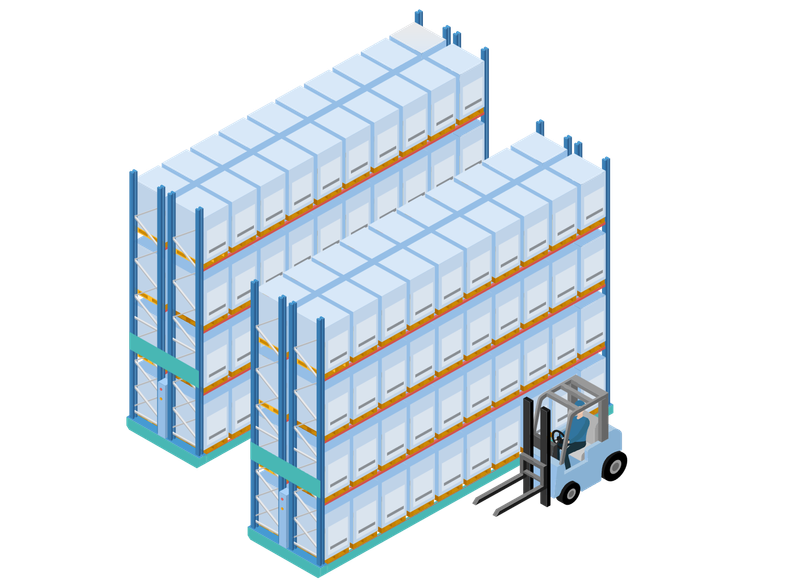 Manuelles Hochregallager mit Gabelstapler
