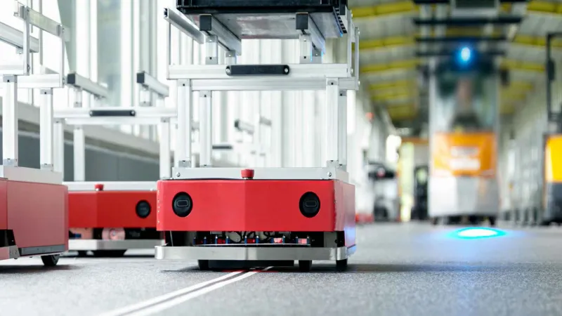 Automated warehouse with mixed AGV fleet